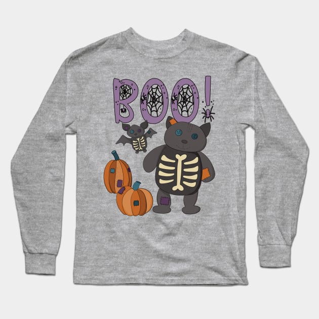 Boo Halloween Bat and Cat Long Sleeve T-Shirt by Alissa Carin